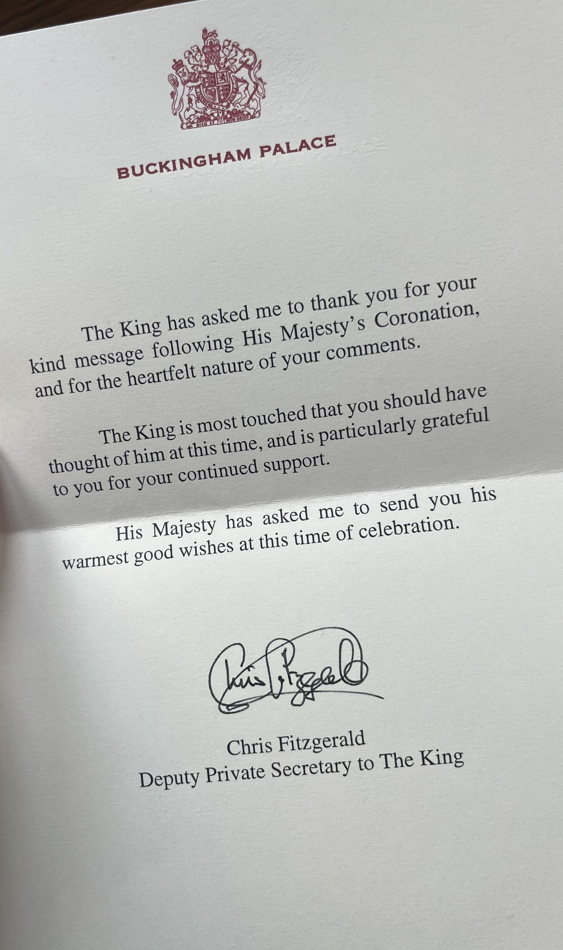 A thank you message from His Majesty The King | Mims Davies