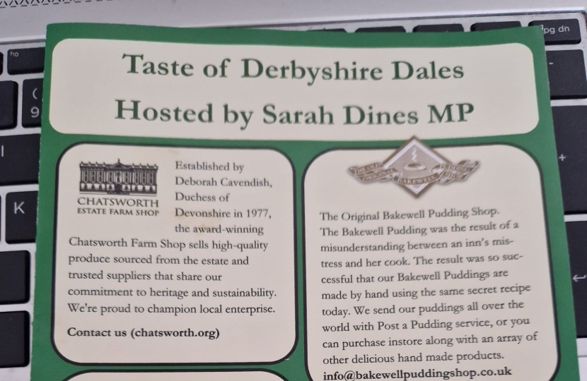 Mims Davies MP Joins 'Taste of Derbyshire Dales' Parliamentary Reception Hosted By Sarah Dines MP 