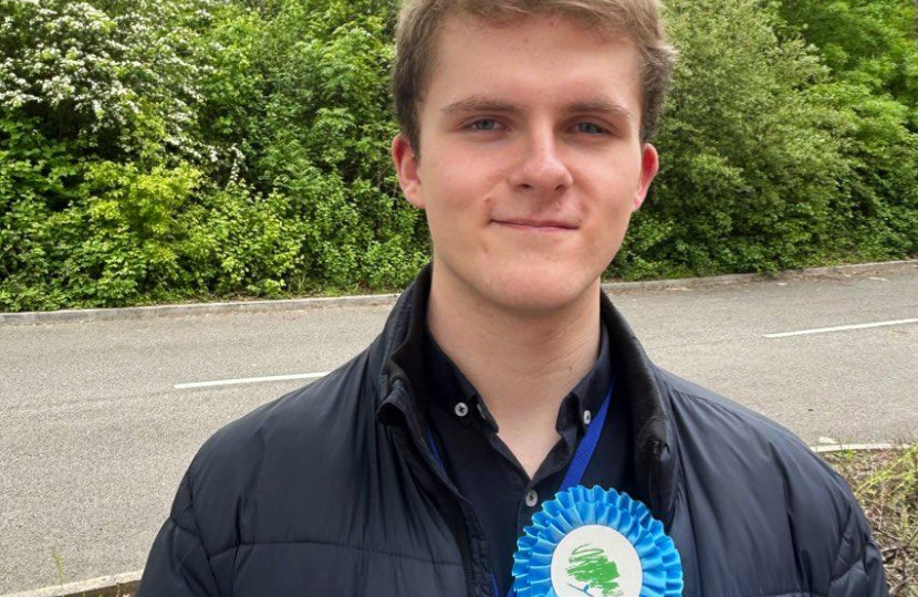 Mims Davies MP celebrates with 18-year-old Edward Godwin one of the youngest Councillors in Sussex