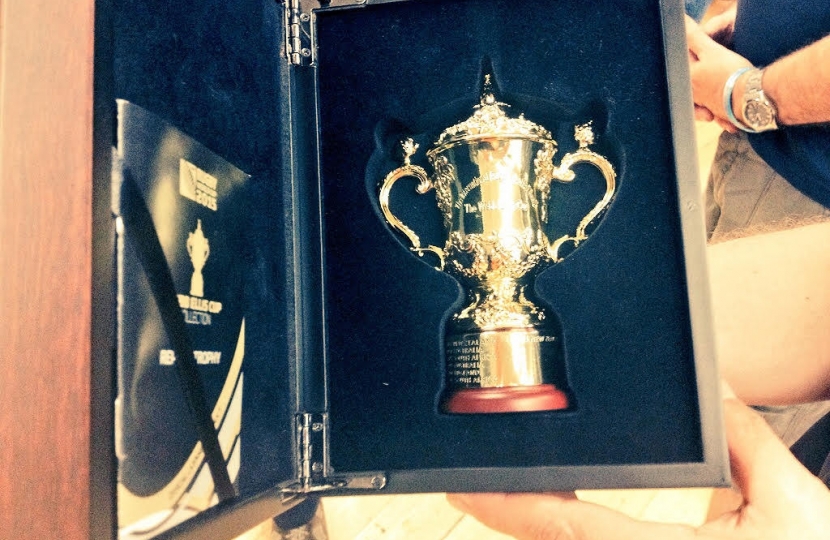 A mini Webb Ellis Trophy