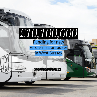 Mims Davies MP welcomes £10,100,000 for new zero-emission buses in West Sussex County Council