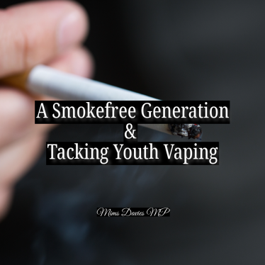 Mims Davies MP supports creating a Smokefree Generation and tacking Youth Vaping